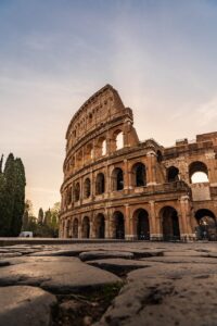 italy, rome, colosseum, sunset, nature, ancient architecture, travel, roman arena, tourists